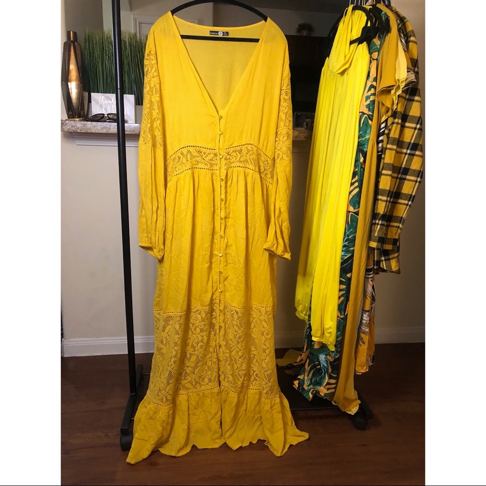 Boohoo Plus Golden Button Up Maxi